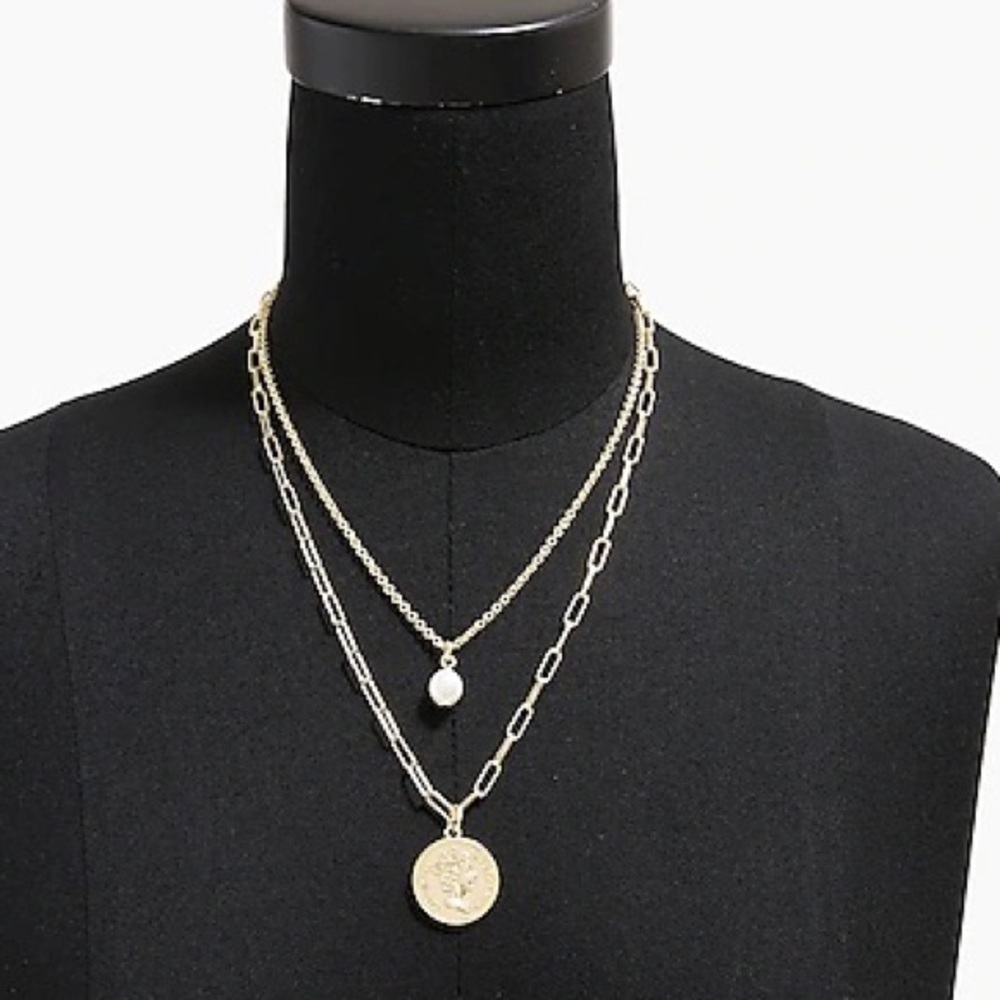 NWT J.Crew Layered Pearl Coin Necklace‎